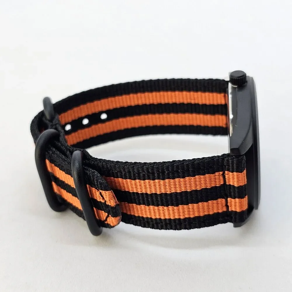 Field Military Men's Watch 42MM Black Case Dial Black‎ Orange Canvas Band Straps